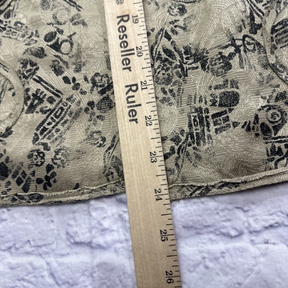 Chicos Silk Linen Open Front Jacket Size 2 Large Beige Black Abstract Floral Art - Picture 8 of 10
